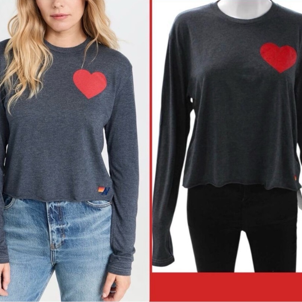 Aviator Nation Charcoal Long Sleeve with Red Heart-great/excellent condition